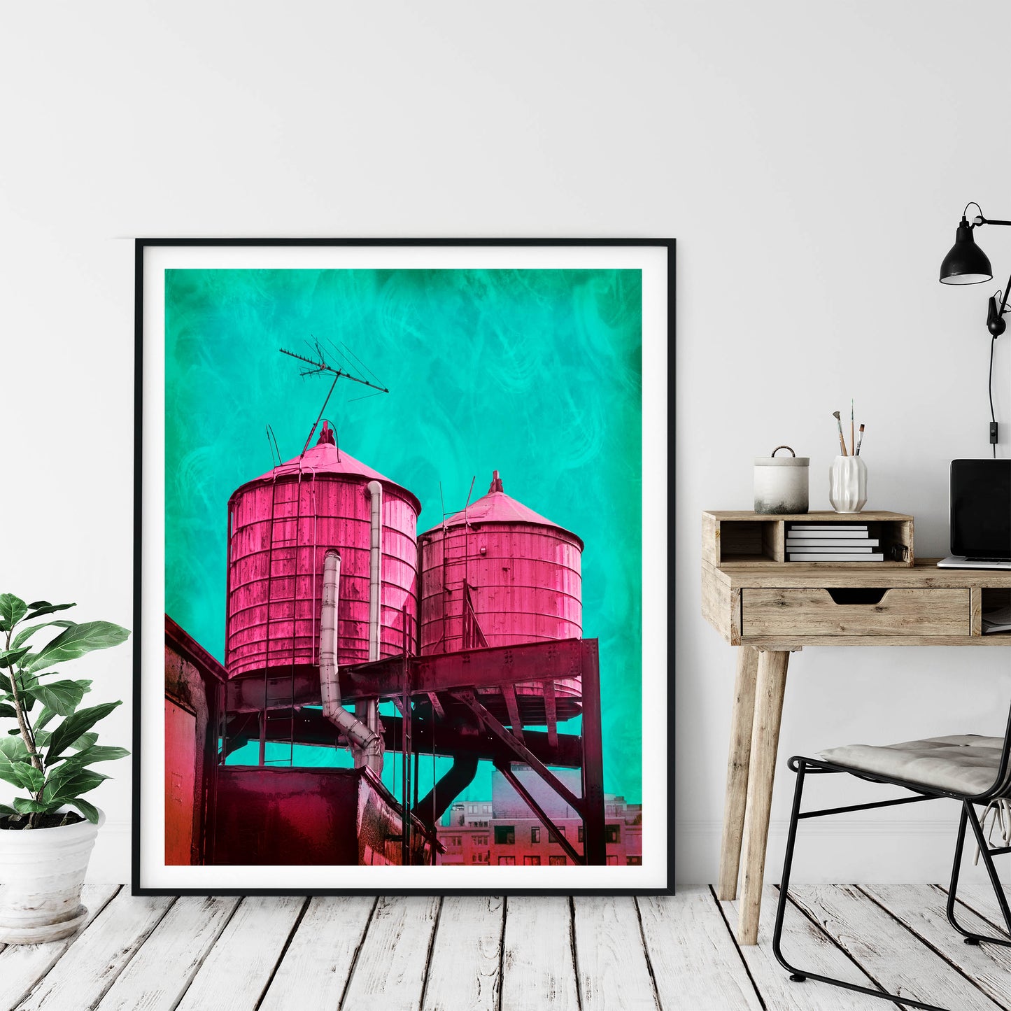 NEW YORK CITY WATER TOWERS IN PINK