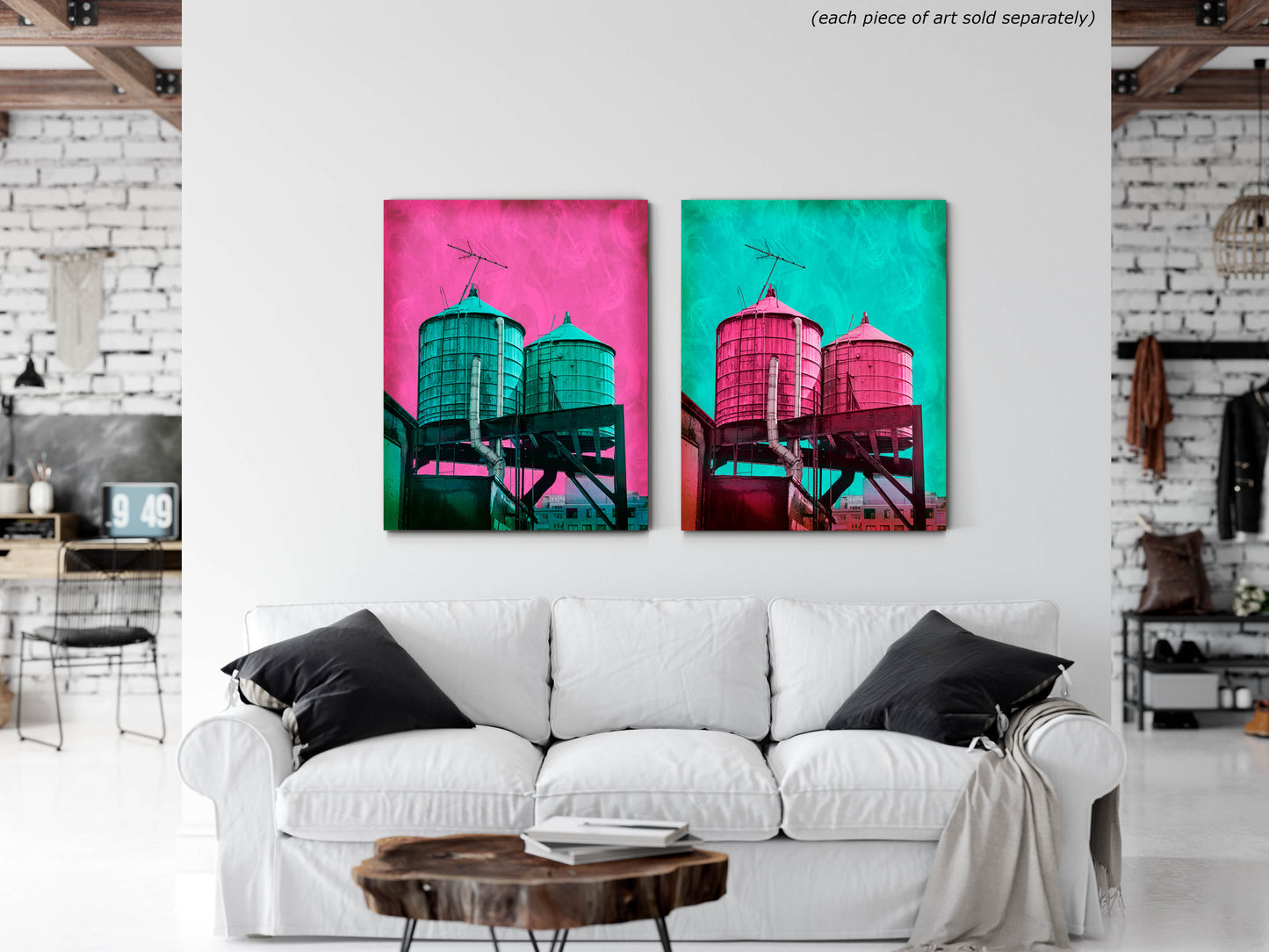 NEW YORK CITY WATER TOWERS IN PINK
