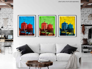 NEW YORK CITY WATER TOWERS IN RED