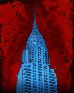 Chrysler building pop art mixed media photo with paint splashes and intense colors