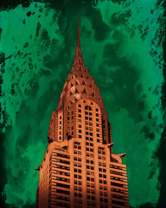 Chrysler building pop art mixed media photo with paint splashes and intense colors