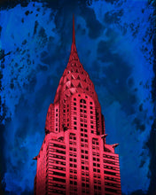 Load image into Gallery viewer, Chrysler building pop art mixed media photo with paint splashes and intense colors
