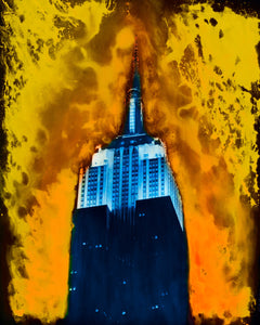 Empire state building pop art mixed media photo with paint splashes and intense colors