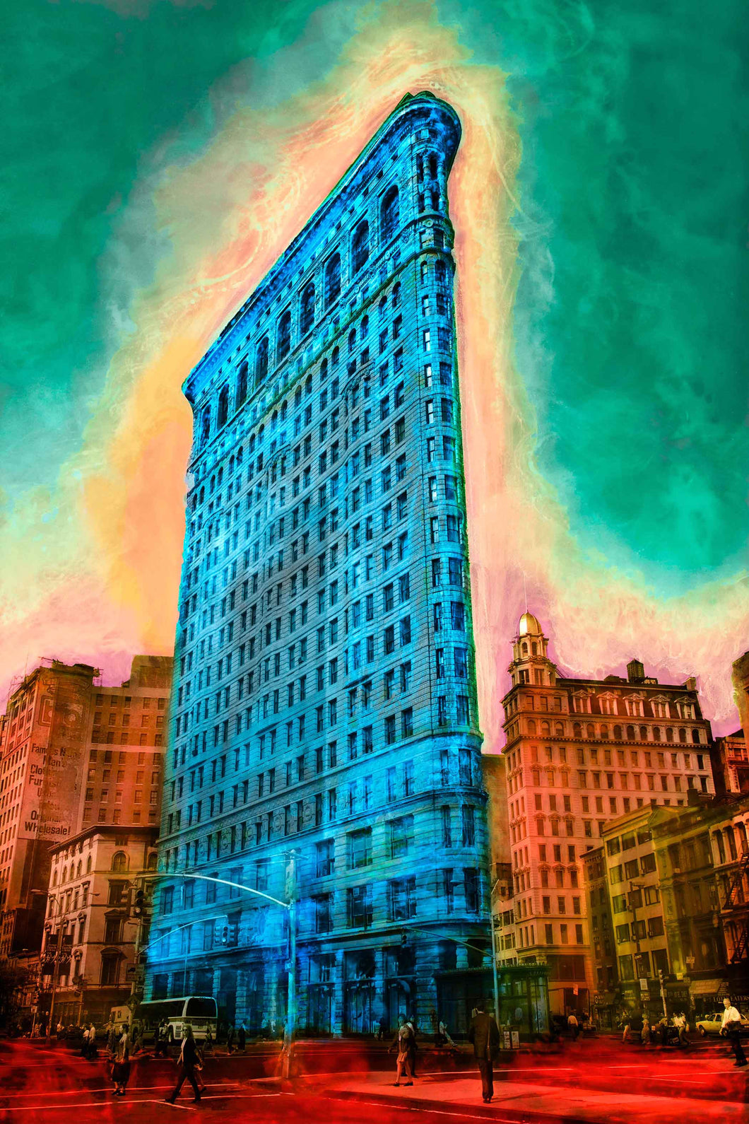 flatiron building pop art mixed media photo with paint splashes and intense colors
