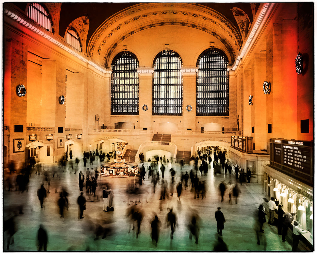 grand central station pop art mixed media photo with paint splashes and intense colors