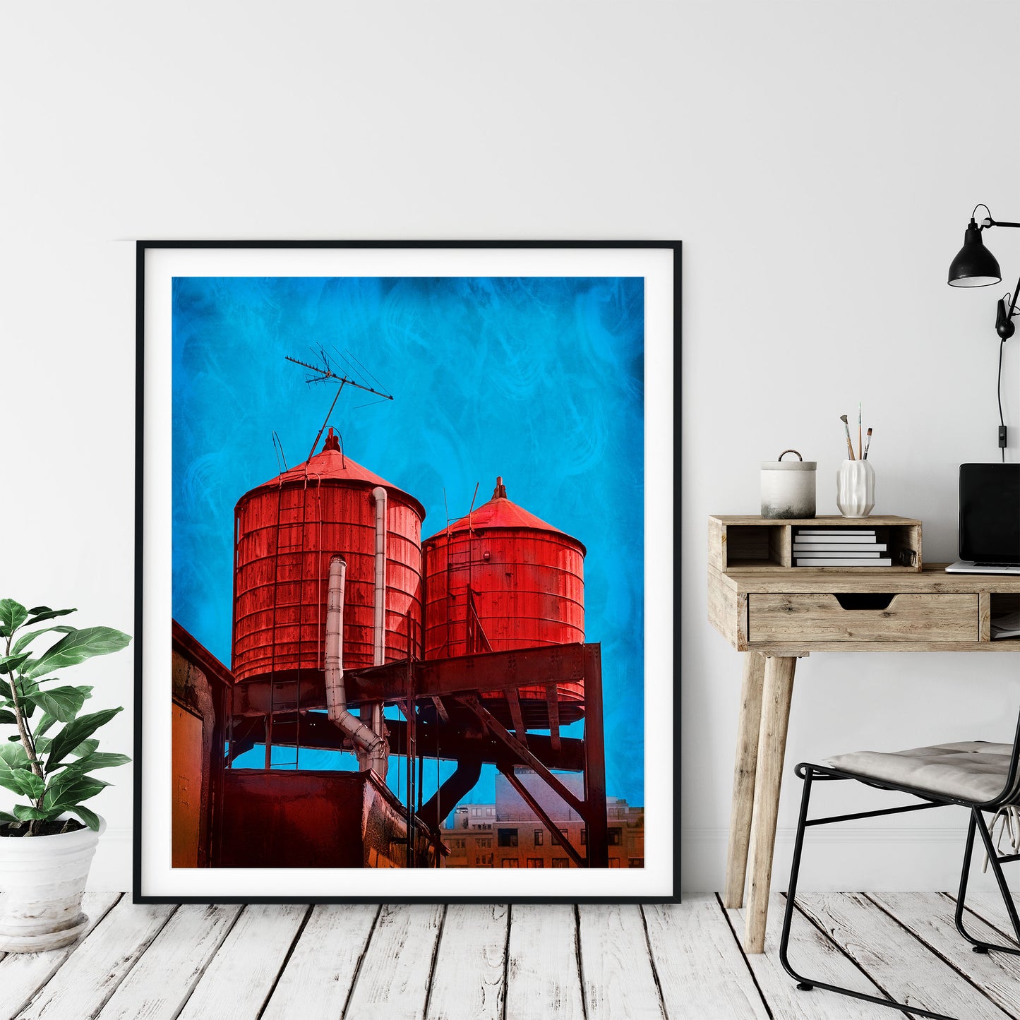 NEW YORK CITY WATER TOWERS IN RED