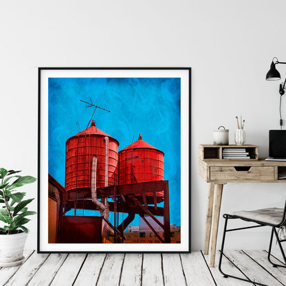 NEW YORK CITY WATER TOWERS IN RED