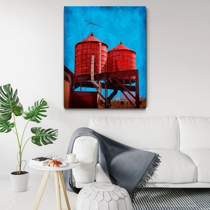 NEW YORK CITY WATER TOWERS IN RED