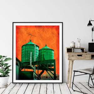 NEW YORK CITY WATER TOWERS IN GREEN