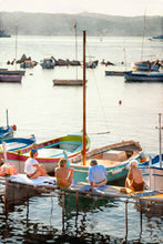 Load image into Gallery viewer, south of france fine art photo of family on pier in marina at sunset
