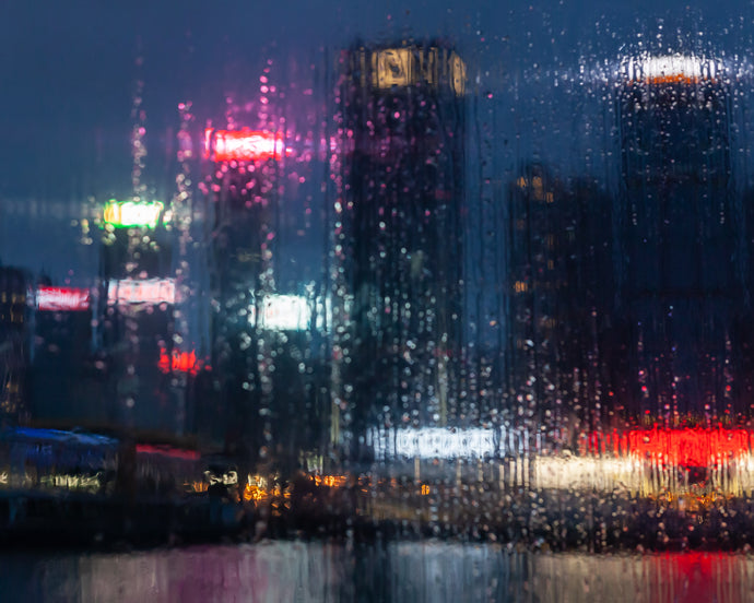 fine art landscape image of hong kong china through rainy window