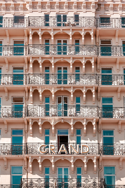 architectural image of tiered hotel facade in pink