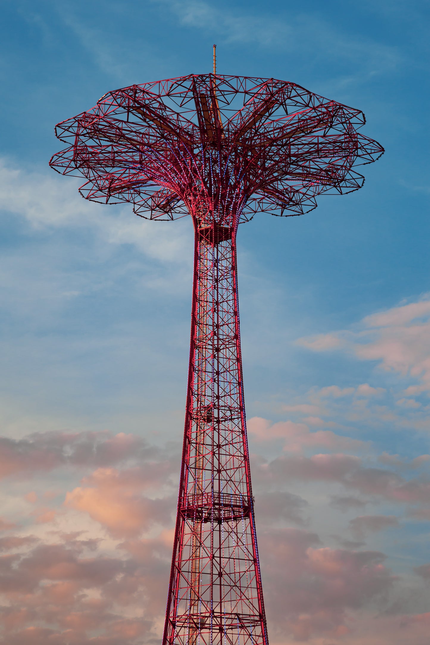 fine art landscape of coney island parachute drop at sunset