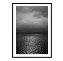 Load image into Gallery viewer, black and white landscape of sun through fog over loch ness in scotland
