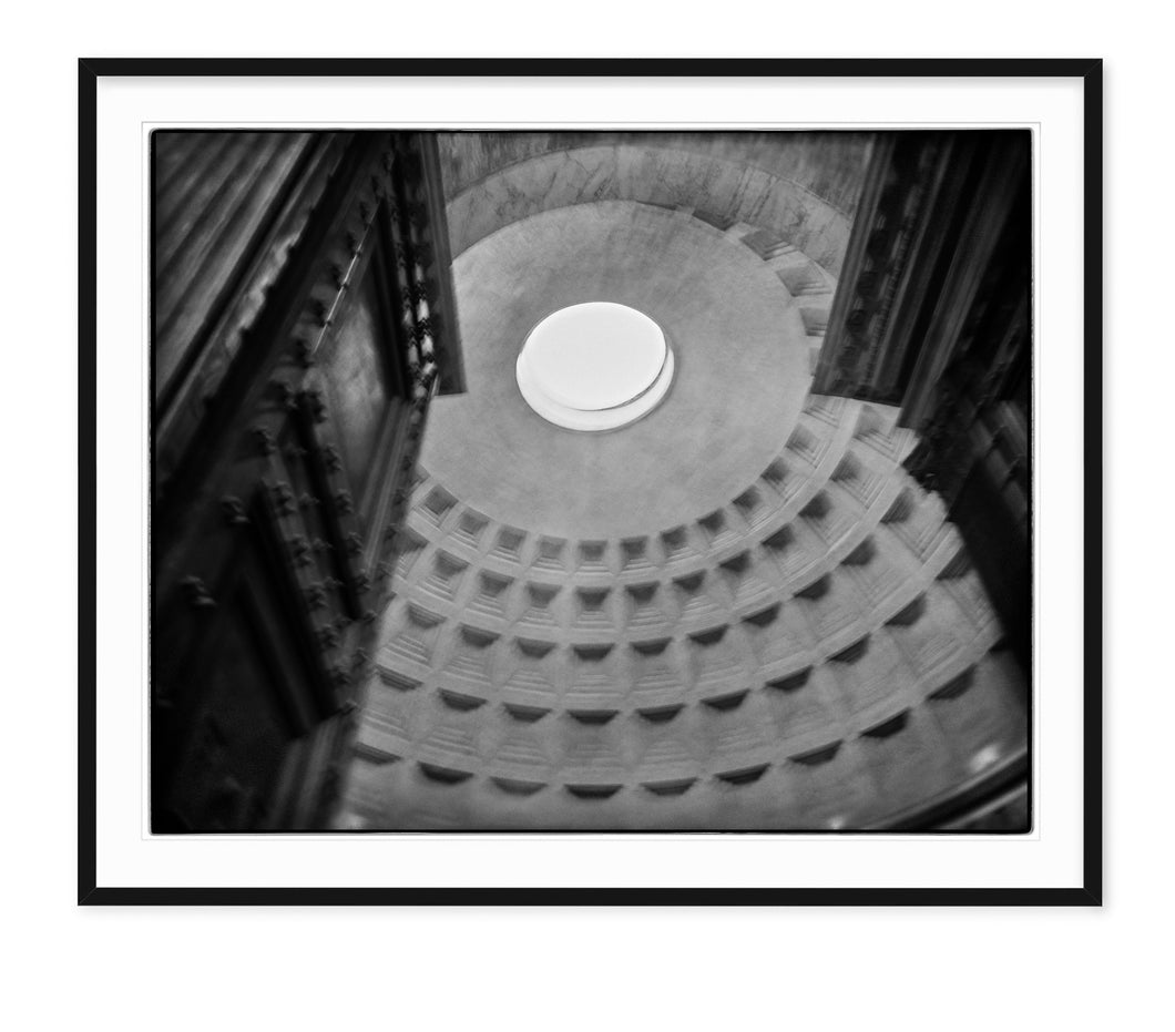 black and white travel image of the pantheon in rome italy with movement