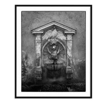 Load image into Gallery viewer, black and white fine art image of nasone fountain in rome italy with dragon and eagle
