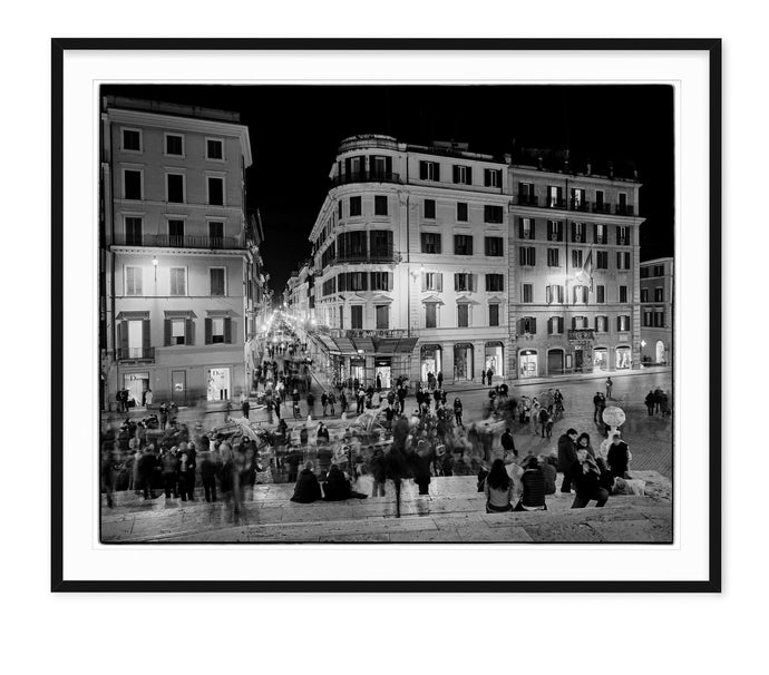 black and white fine art travel image of the spanish steps in rome, italy