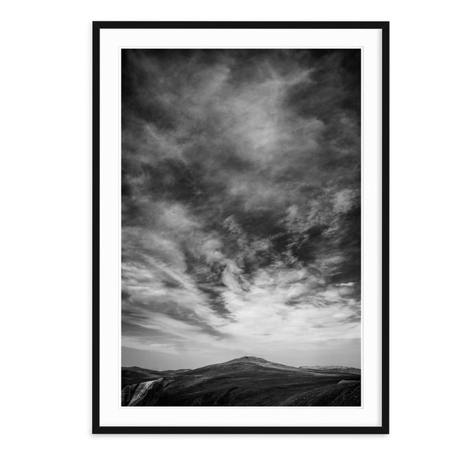 black and white landscape image of wyoming with dramatic sky